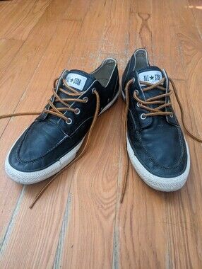 Converse Black Leather Boat Shoes Moccasins Sneakers Women's 14